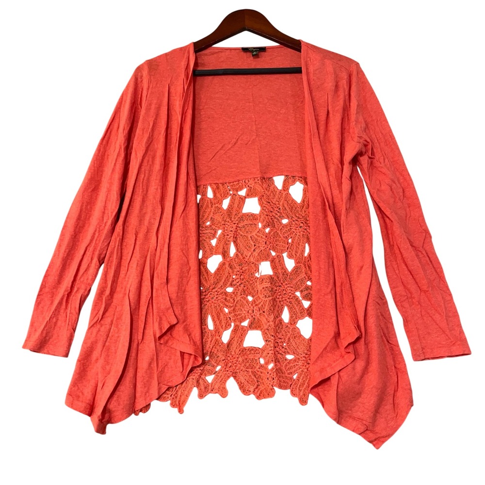 Cupio Women's M Orange Lace Back Open Front Cardigan Linen Blend Sweater